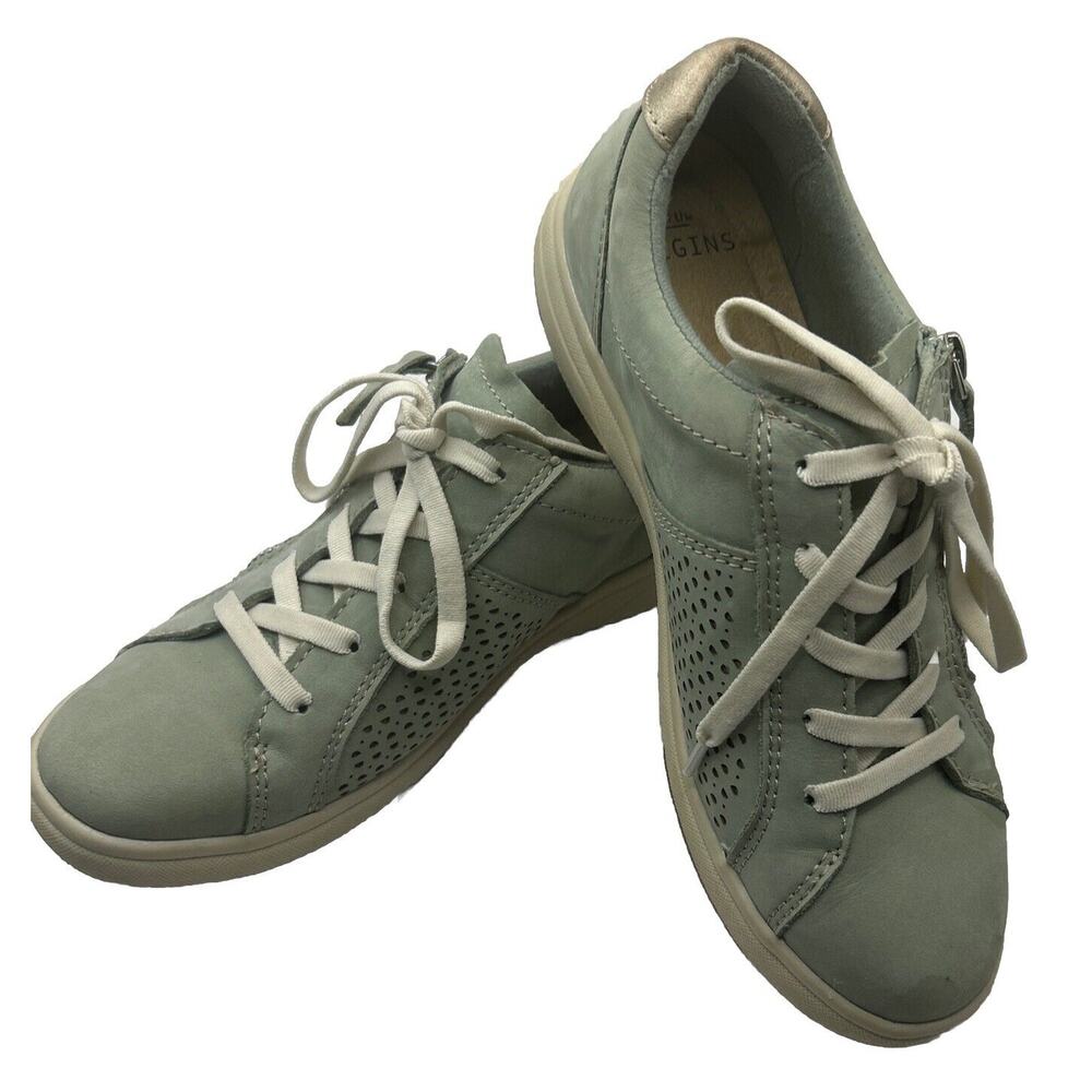 Earth Origins Lace-Up Suede Sneaker Etta Dusty Green Size 8